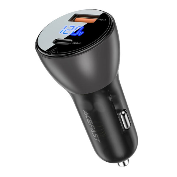 Încărcător auto AceFast B6 din metal 63W (USB-A + USB-C) cu afișaj digital Transparent