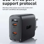 Încărcător AceFast A49 PD35W GaN (USB-C + USB-C) cu două porturi, Negru (EU)