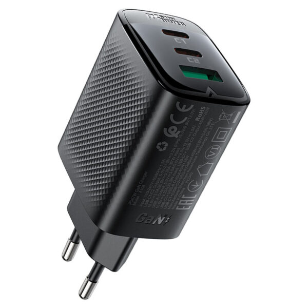 Încărcător AceFast A108 PD67W GaN (2× USB-C + USB-A), Negru (EU)
