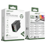 Încărcător AceFast A108 PD67W GaN (2× USB-C + USB-A), Negru (EU) - imagine 2