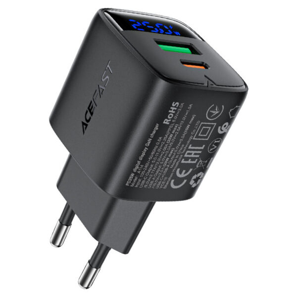 Încărcător AceFast A114 PD25W GaN (USB-A + USB-C) cu afișaj digital (EU)