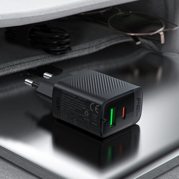 Încărcător AceFast A78 PD20W GaN (USB-A + USB-C), Negru (EU)