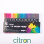 Set 24 markere colorate cu două capete, pensulă + marker, ambalaj PVC