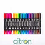 Set 24 markere colorate cu două capete, pensulă + marker, ambalaj PVC - imagine 2