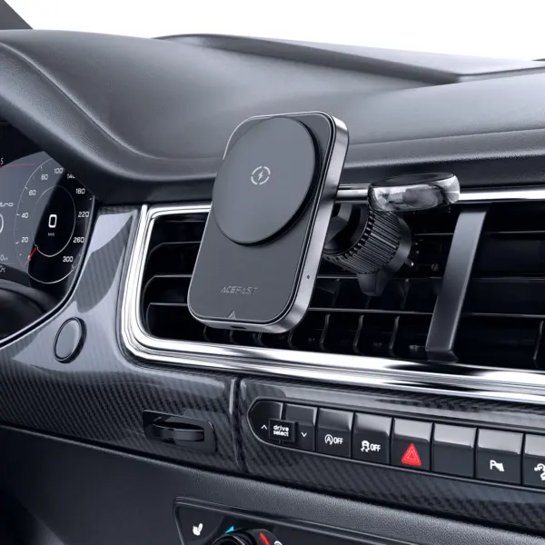 Suport auto AceFast D18 2-în-1 magnetic cu încărcare wireless, Negru