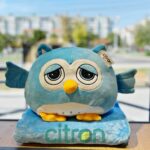 Jucărie de pluș 3 în 1 Bufniță, pătură + pernă, 30 cm (Bleu)